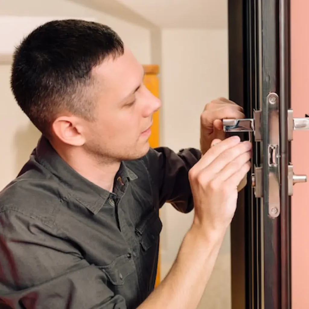 a person fixing a door lock